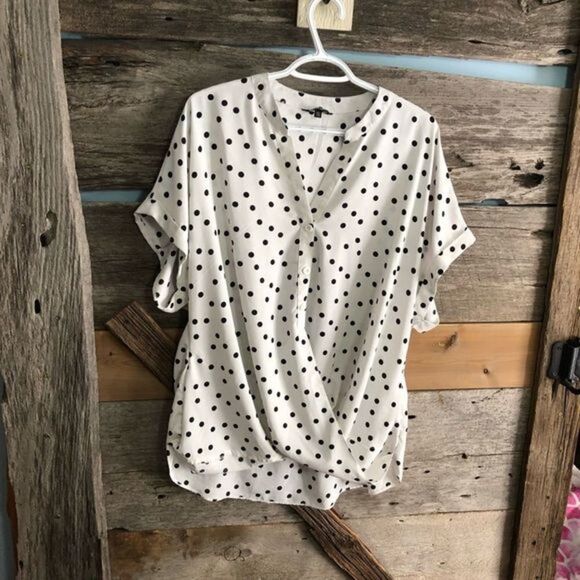 GEORGE Plus Size XXL White Crossover, Polka Dot Blouse - Picture 1 of 6